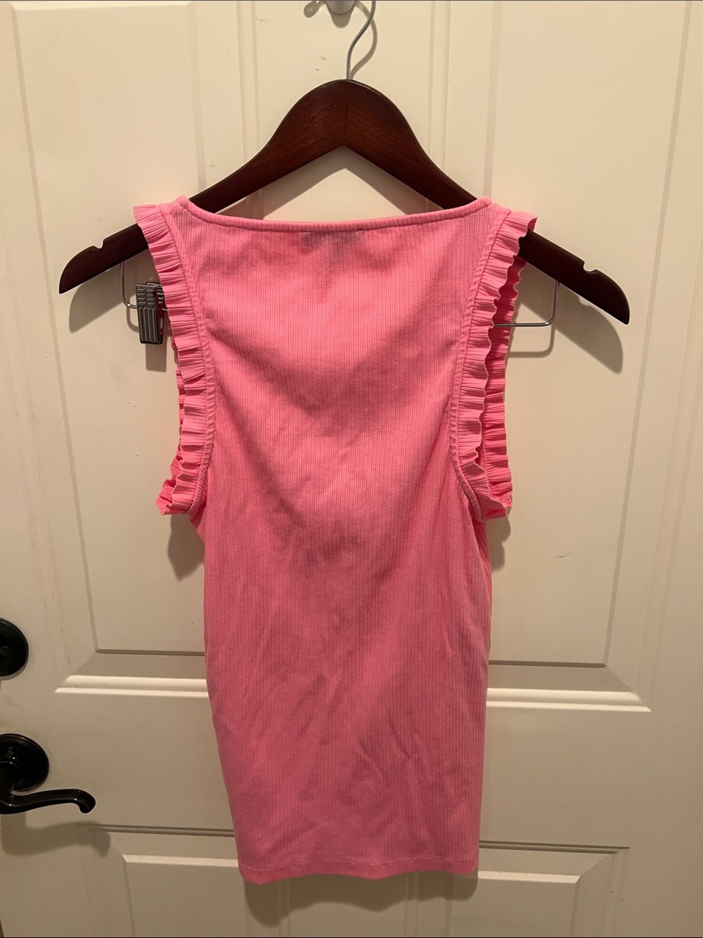 J. Crew Bright Pink Ruffle-Shoulder Ribbed Tank small - Picture 3 of 4